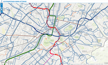 εικόνα με Χάρτη του δικτύου με τα ΜΜΜ της Αθήνας